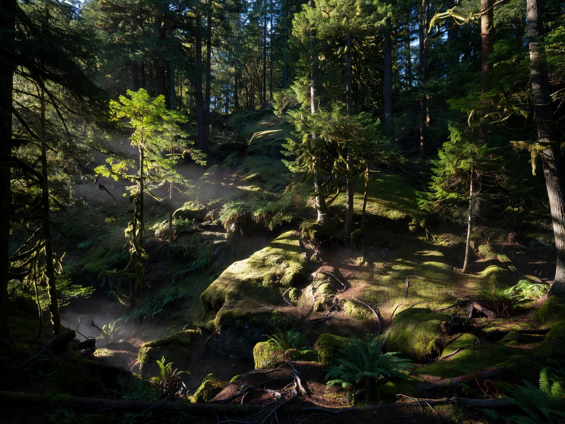 Topographic deep forest representing high dynamic range exploration photography